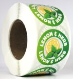 Food flavour labels Round Lemon & Herb 40mm stickers, Roll of 500