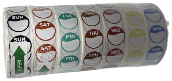 Day Dot Food Hygiene / Prioritisation Labels Set of 7 Rolls x 1000