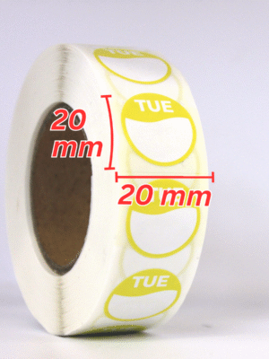 Day Dot Food Hygiene / Prioritisation Label for Tuesday, Pack of 1,000 Labels, 20mm Diameter