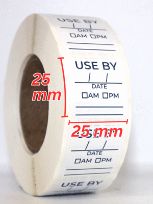 Use by Labels Square- 25mm x 25mm Day Dot stickers DAYMARK Food Hygiene labels, roll of 1,000