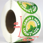 Food flavour labels Round Lemon & Herb 40mm stickers, Roll of 500