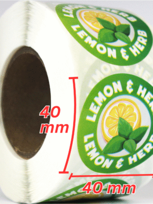 Food flavour labels Round Lemon & Herb 40mm stickers, Roll of 500