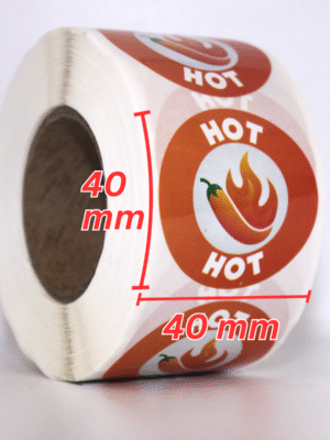 Food flavour labels Round Hot 40mm stickers, Roll of 500
