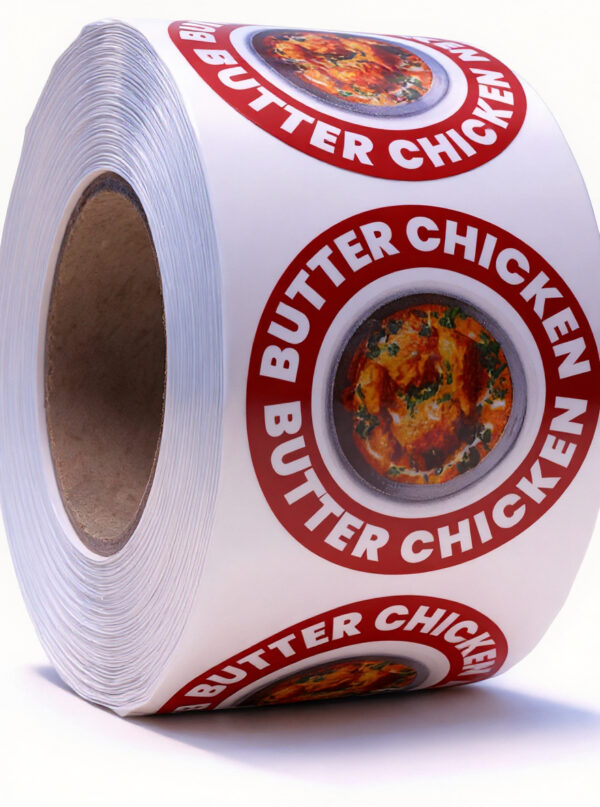 Butter Chicken Labels – Round 40mm Stickers, Roll of 500