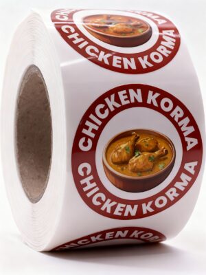 Chicken Korma Labels – Round 40mm Stickers, Roll of 500