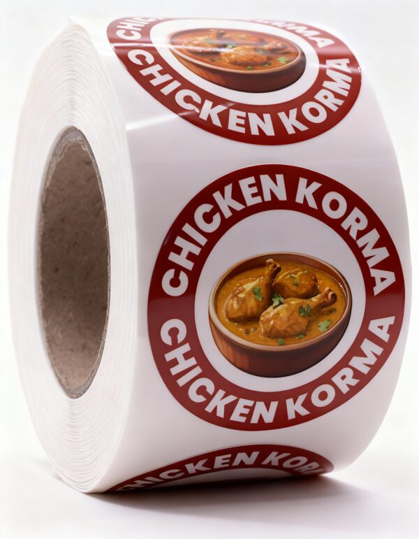 Chicken Korma Labels – Round 40mm Stickers, Roll of 500