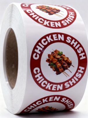 Chicken Shish Labels – Round 40mm Stickers, Roll of 500