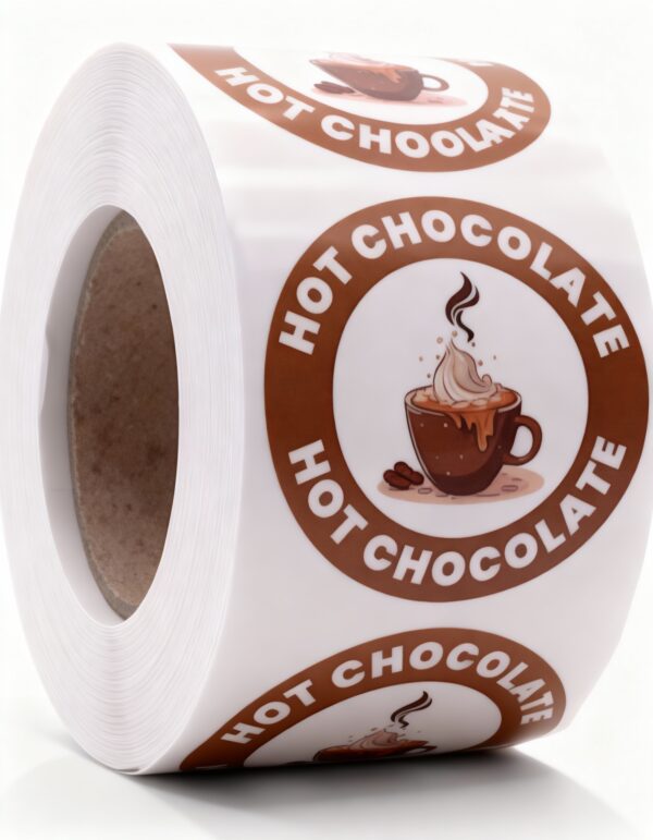 Hot Chocolate Labels – Round 40mm Stickers, Roll of 500