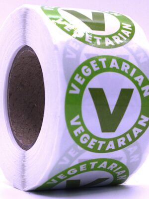 Vegetarian Labels – Round 40mm Stickers, Roll of 500