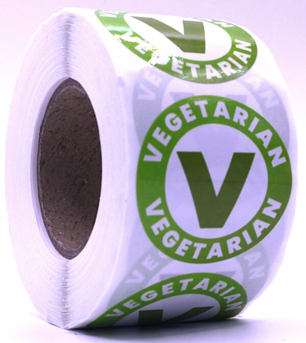 Vegetarian Labels – Round 40mm Stickers, Roll of 500