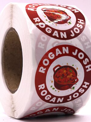 Rogan Josh Labels – Round 40mm Stickers, Roll of 500