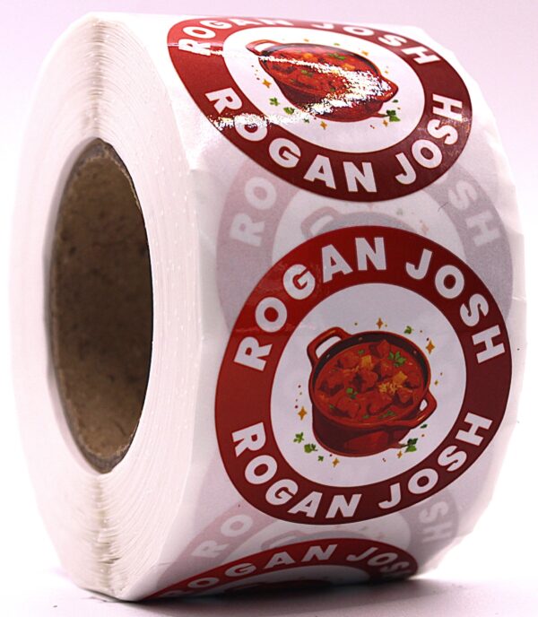 Rogan Josh Labels – Round 40mm Stickers, Roll of 500