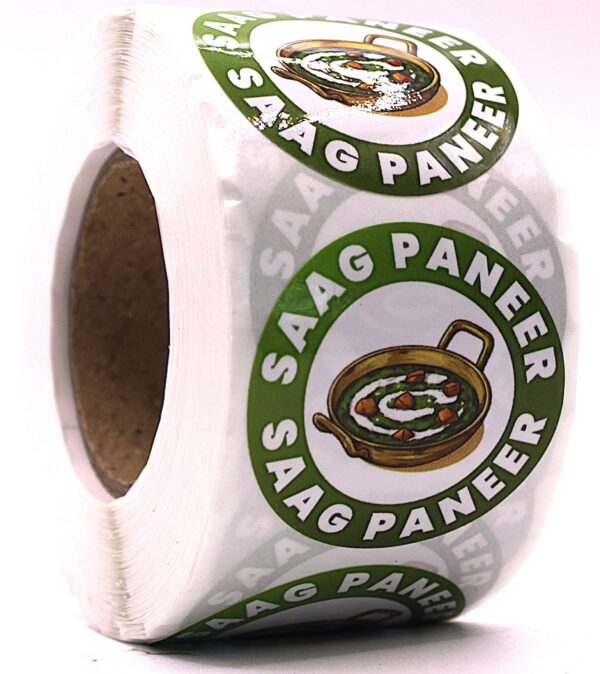 Saag Paneer Labels – Round 40mm Stickers, Roll of 500