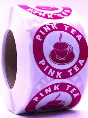 Pink Tea Labels – Round 40mm Stickers, Roll of 500