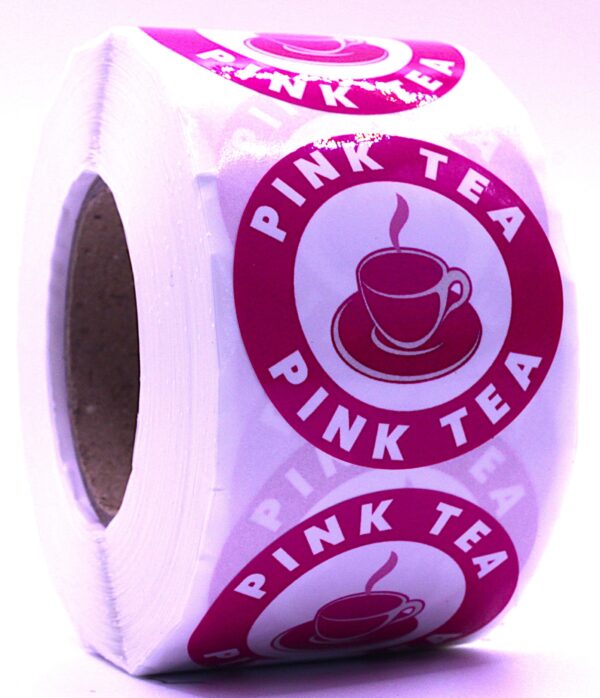 Pink Tea Labels – Round 40mm Stickers, Roll of 500