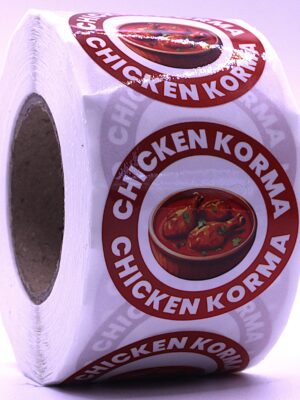 Chicken Korma Labels – Round 40mm Stickers, Roll of 500