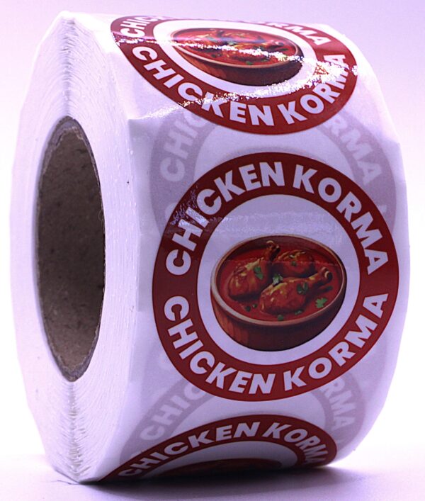 Chicken Korma Labels – Round 40mm Stickers, Roll of 500