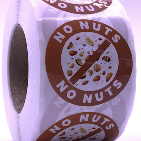 No Nuts Labels – Round 40mm Stickers, Roll of 500