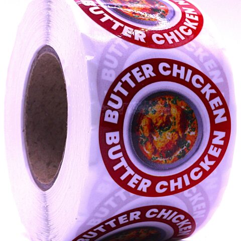 Butter Chicken Labels – Round 40mm Stickers, Roll of 500