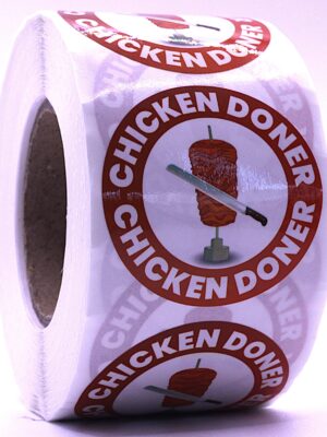 Chicken Doner Labels – Round 40mm Stickers, Roll of 500
