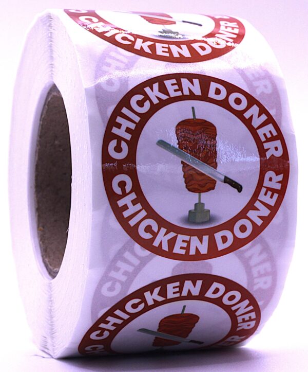 Chicken Doner Labels – Round 40mm Stickers, Roll of 500