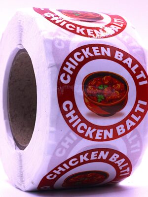 Chicken Balti Labels – Round 40mm Stickers, Roll of 500