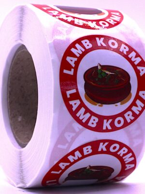 Lamb Korma Labels – Round 40mm Stickers, Roll of 500