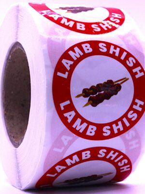 Lamb Shish Labels – Round 40mm Stickers, Roll of 500