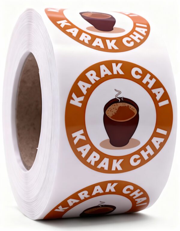 Karak Chai Labels – Round 40mm Stickers, Roll of 500