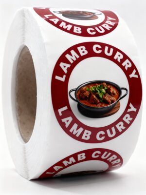 Lamb Curry Labels – Round 40mm Stickers, Roll of 500