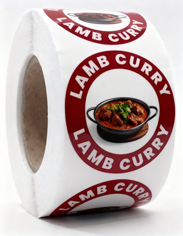 Lamb Curry Labels – Round 40mm Stickers, Roll of 500