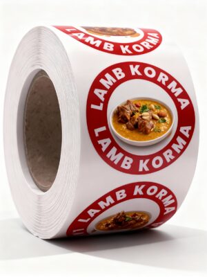 Lamb Korma Labels – Round 40mm Stickers, Roll of 500