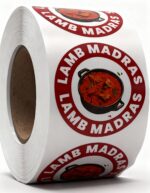 Lamb Madras Labels – Round 40mm Stickers, Roll of 500