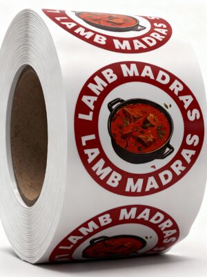 Lamb Madras Labels – Round 40mm Stickers, Roll of 500