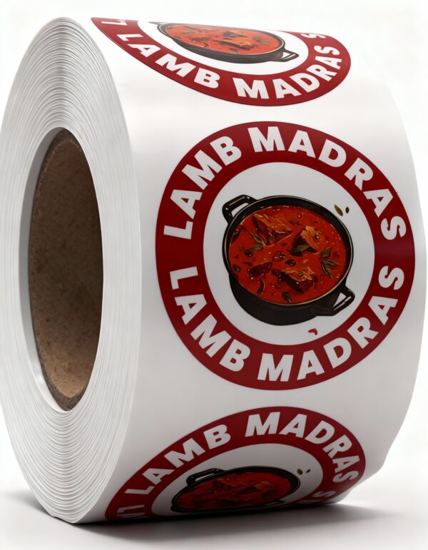 Lamb Madras Labels – Round 40mm Stickers, Roll of 500