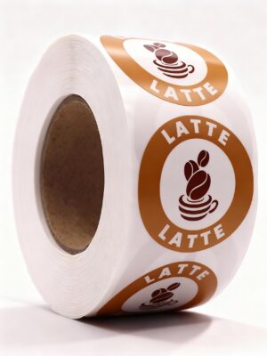 Latte Labels – Round 40mm Stickers, Roll of 500
