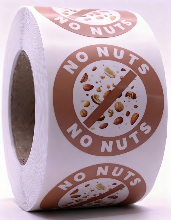 No Nuts Labels – Round 40mm Stickers, Roll of 500