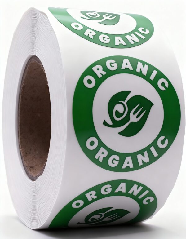 Organic Labels – Round 40mm Stickers, Roll of 500