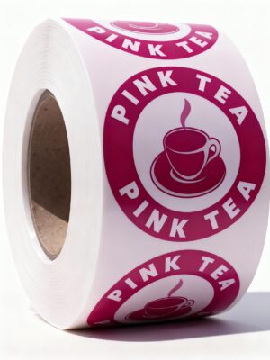 Pink Tea Labels – Round 40mm Stickers, Roll of 500