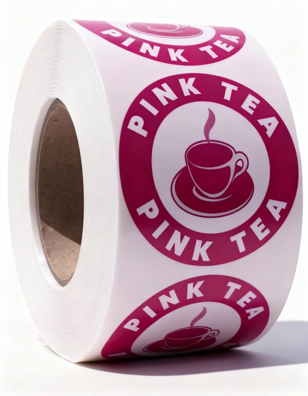 Pink Tea Labels – Round 40mm Stickers, Roll of 500