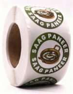 Saag Paneer Labels – Round 40mm Stickers, Roll of 500