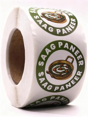 Saag Paneer Labels – Round 40mm Stickers, Roll of 500