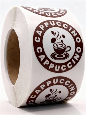 Cappuccino Labels – Round 40mm Stickers, Roll of 500